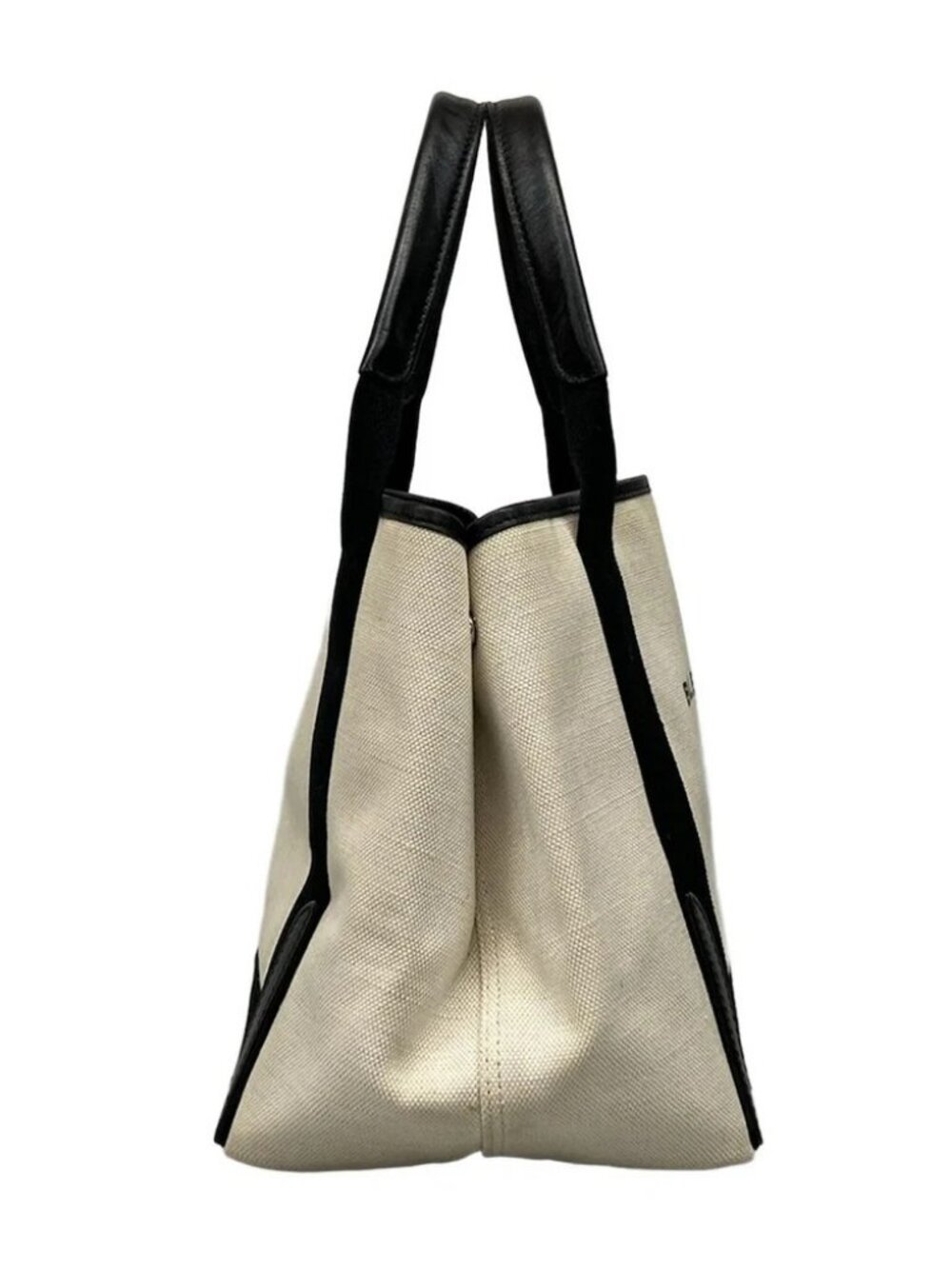 BALENCIAGA Navy Cabas S 339933 Cream Black Canvas Leather Tote Bag - Picture 2 of 14